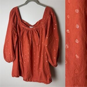 LC Lauren Conrad Blouse Plus Size 3X Top 3/4 Sleeves Burnt Orange Shimmer Circle